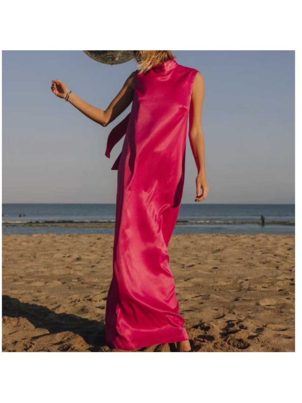 Daily Drills Fuchsia Satin Backless Maxi Dress NWT - Picture 2 of 13